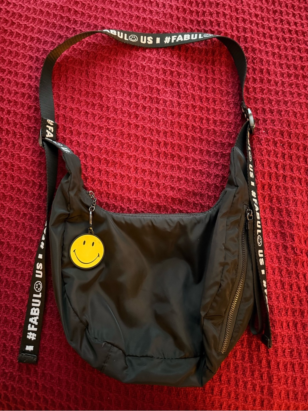 Zara Black Messenger Bag with Yellow Smiley Charm